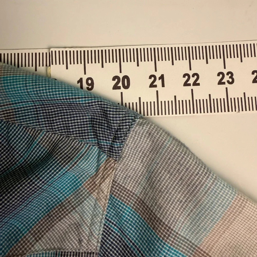 Levis Mens M Shirt Blue Grey Western‎ Plaid Short Sleeve Pearl Snap